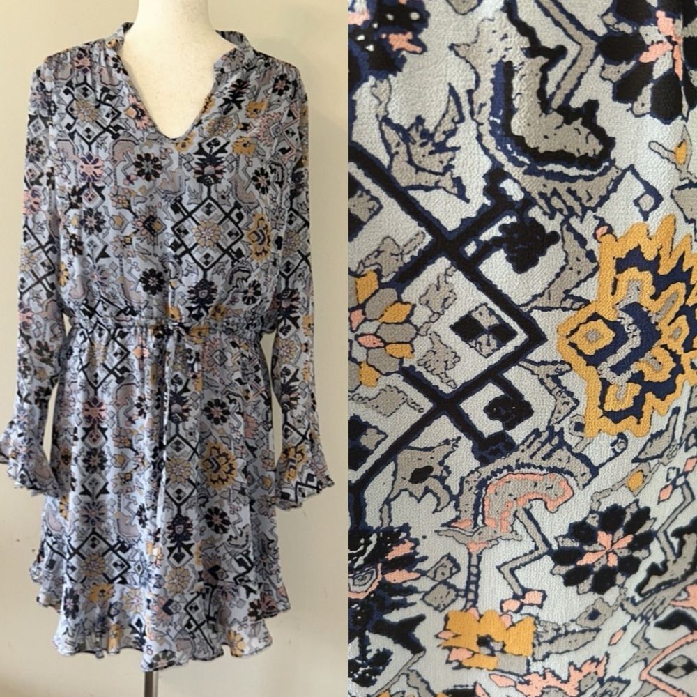 Alice & Trixie by Angela George Blue Mini Dress Large Silk Crepe Elastic Waist